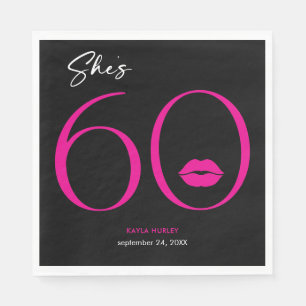 Modern Minimal Pink Lips She's Sixty Birthday Napkin