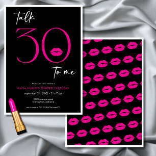 Modern Minimal Pink Lips Talk Thirty Birthday Invitation