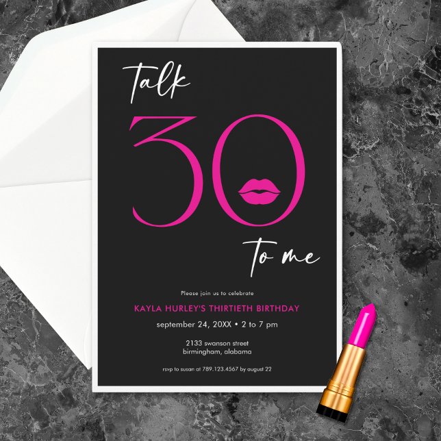 Modern Minimal Pink Lips Talk Thirty Birthday Invitation (Modern Minimal Pink Lips Talk Thirty Birthday Invitation)
