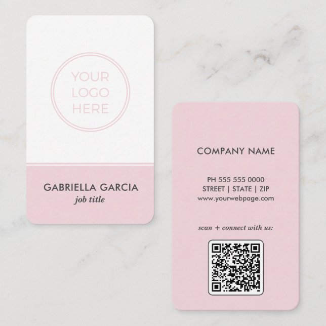 Modern Minimal Pink Logo Scannable Business Card (Front/Back)