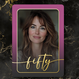 Modern Minimal Pink Photo Fiftieth Birthday