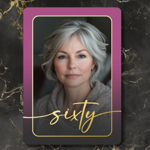 Modern Minimal Pink Photo Sixtieth Birthday