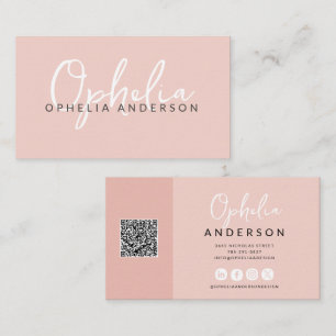 Modern minimal pink script boho QRcode Business Card