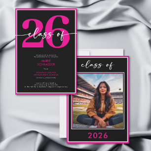 Modern Minimal Pink Script Graduation Announcement