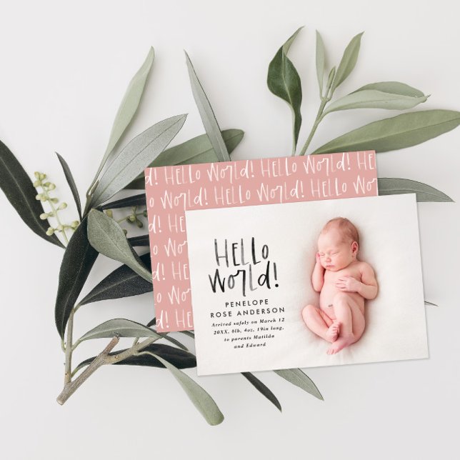 Modern minimal pink simple photo birth announcement (Creator Uploaded)