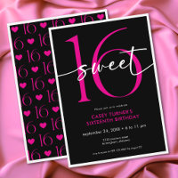 Modern Minimal Pink Sweet Sixteen Script Birthday