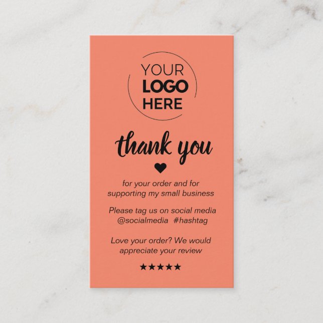 Modern Minimal Pink Thank You Supporting Small Business Card (Front)