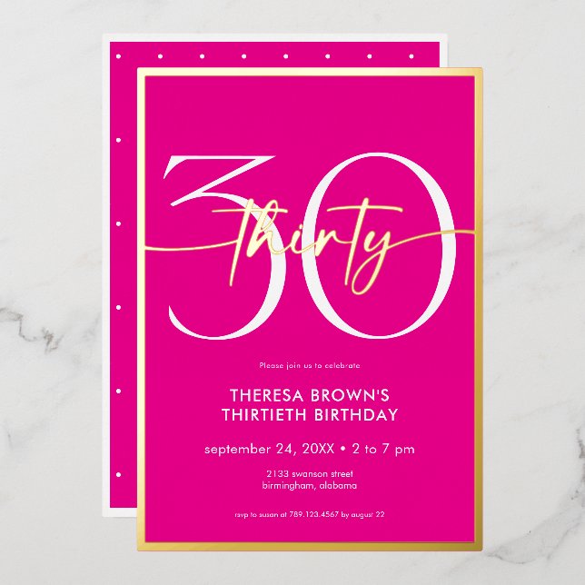 Modern Minimal Pink Thirty Script Birthday (Front/Back)