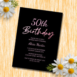 Modern & Minimal Pink Typography Black Birthday Invitation