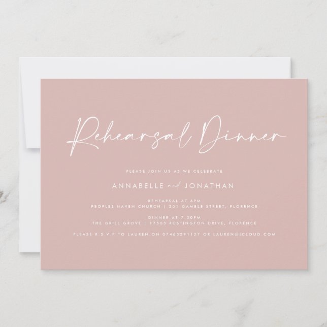 Modern Minimal pink Wedding Rehearsal Dinner Invitation (Front)