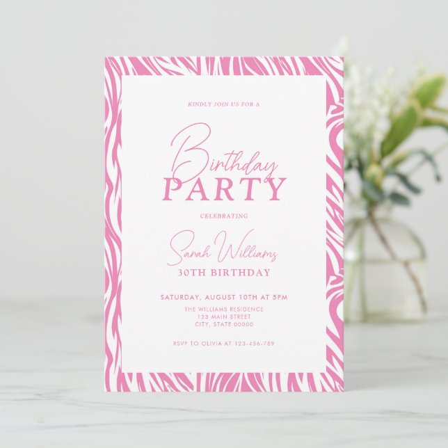 Modern Minimal Pink White 30th Birthday  Invitation (Standing Front)
