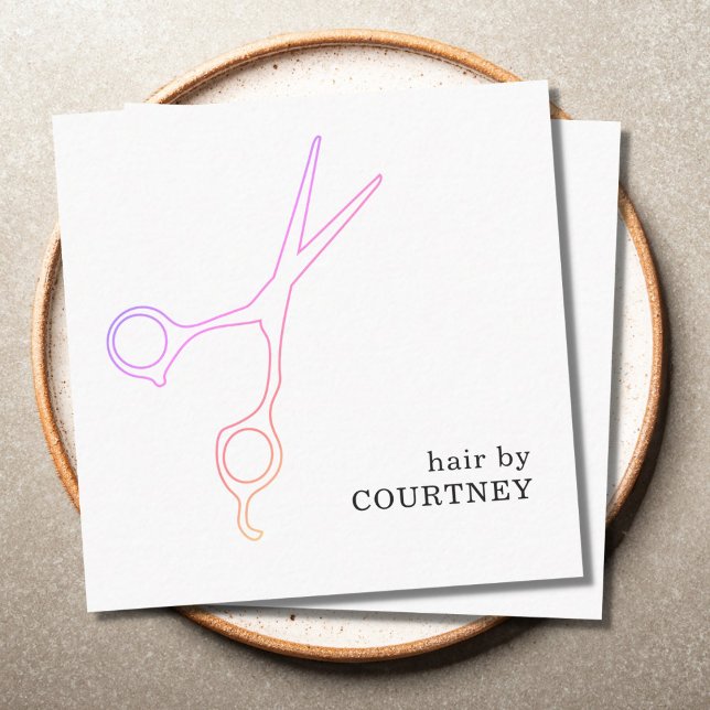 Modern Minimal Pink White Hair Stylist Square Business Card (Creator Uploaded)
