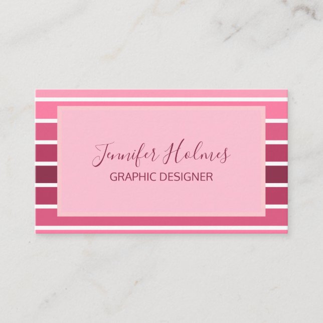 Modern Minimal Pink White Stripes Business Card (Front)
