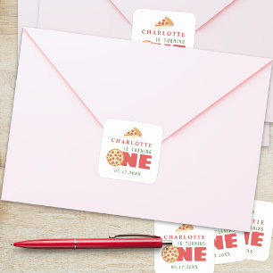 Modern Minimal Pizza First Birthday Party Custom Square Sticker