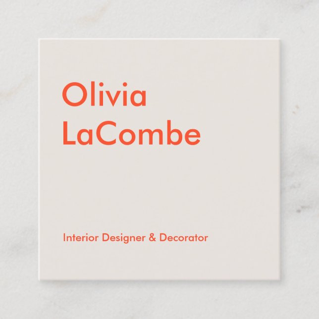 Modern minimal plain simple elegant beige orange square business card (Front)