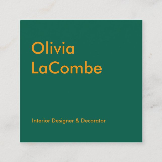 Modern minimal plain simple elegant green and gold square business card (Front)