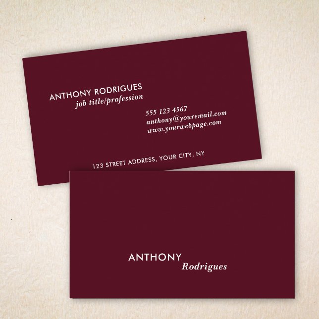 Modern Minimal Professional Business Card (The front and back of a standard-size business card are shown. Choose size, corner, and paper style.)