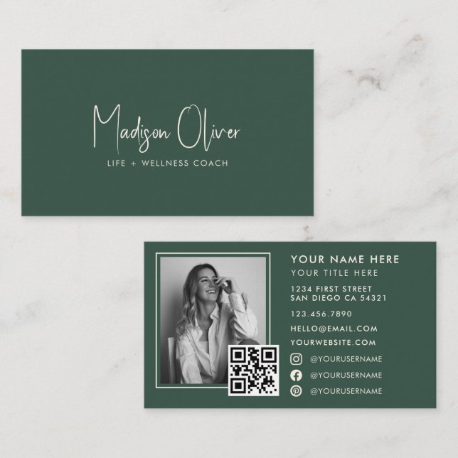 Modern Minimal Professional Business Photo QR Code Card (Front/Back)