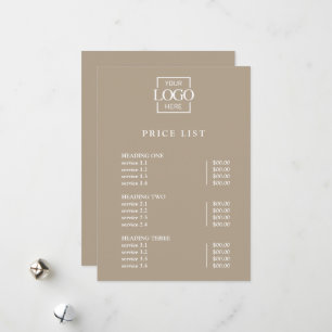 Modern Minimal Professional Logo Menu Price List