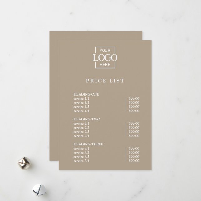 Modern Minimal Professional Logo Menu Price List (Front/Back In Situ)