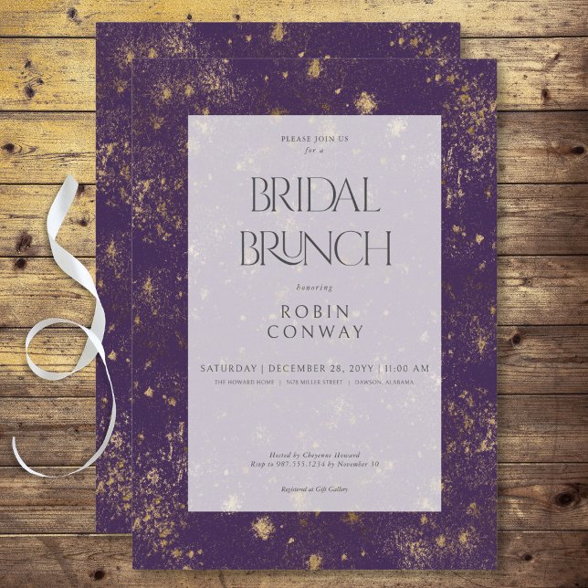 Modern Minimal Purple & Gold Glitter Bridal Brunch Invitation (Modern Minimal Purple & Gold Glitter Bridal Brunch Invitation)