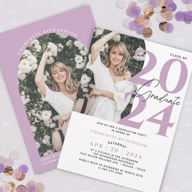 Modern Minimal Purple Graduation Photo Invitation (Creator Uploaded)