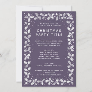 Modern Minimal Purple Holly Leaves Christmas Party Invitation
