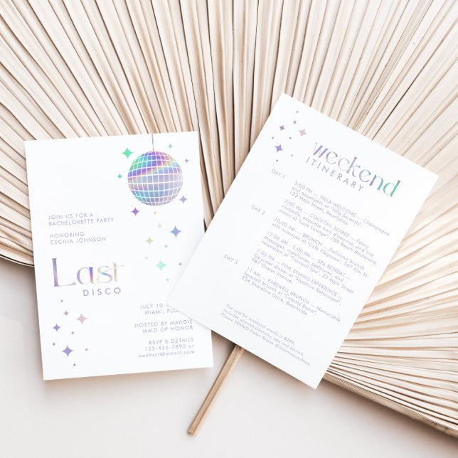 Modern Minimal Purple "Last Disco" Bachelorette Invitation (Creator Uploaded)
