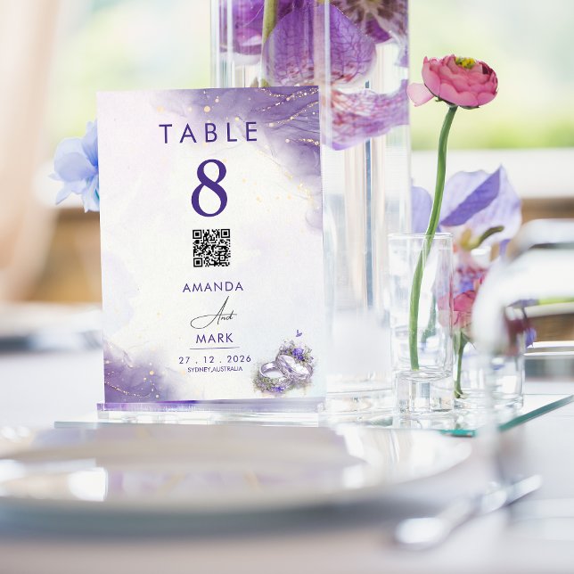 Modern Minimal Purple Lilac Wedding Table Number (Creator Uploaded)