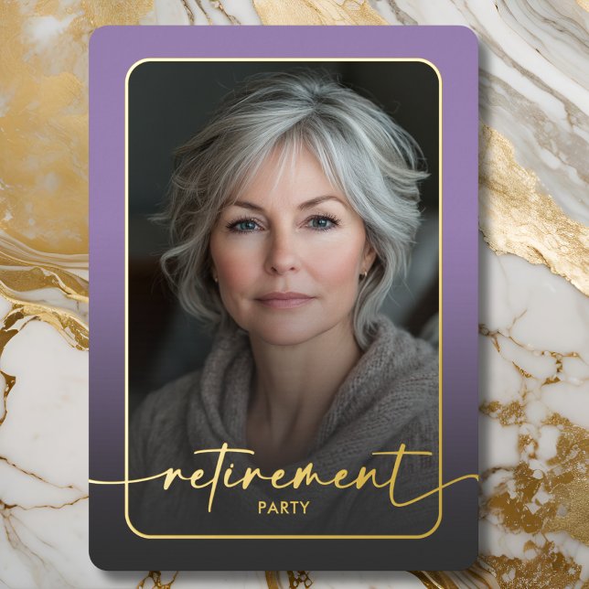 Modern Minimal Purple Photo Retirement Party (Modern Minimal Purple Photo Retirement Party Foil Invitation)