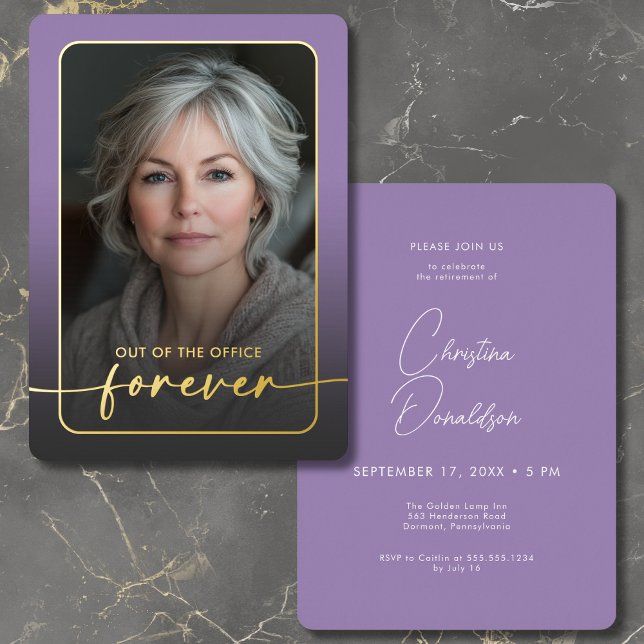 Modern Minimal Purple Photo Retirement Party (Modern Minimal Purple Photo Retirement Party Foil Invitation)