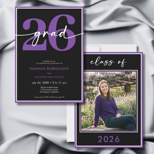 Modern Minimal Purple Script Graduation Party Invitation (Modern Minimal Purple Script Graduation Party Invitation)