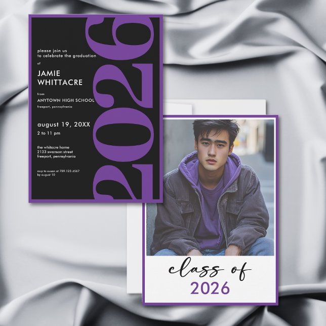 Modern Minimal Purple Typography Graduation Party Invitation (Modern Minimal Purple Typography Graduation Party Invitation)