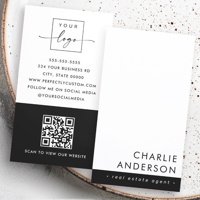 Modern minimal QR code black white vertical Business Card (Modern minimal QR code black white vertical Business Card)