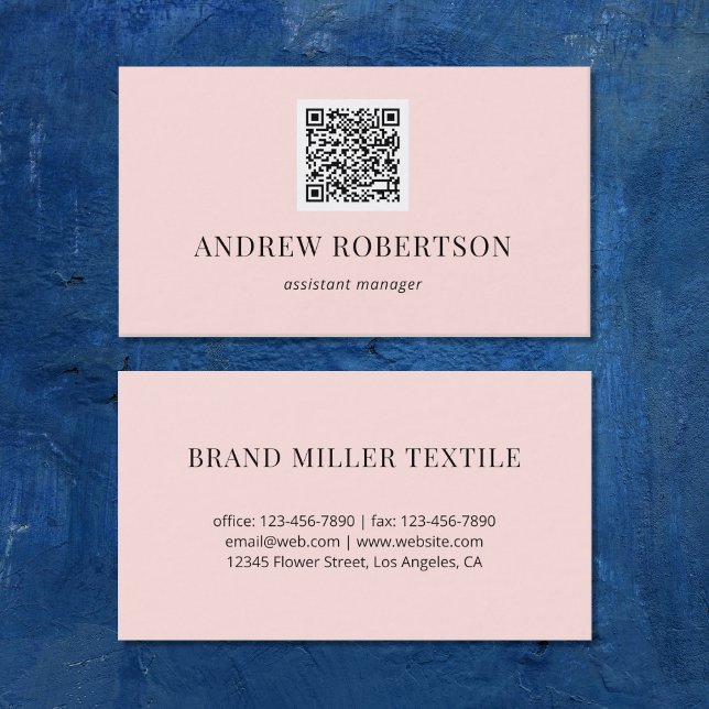 Modern Minimal QR Code Blush Pink Business Card (Creator Uploaded)