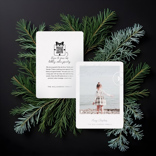 Modern Minimal QR Code Family Video Message (Modern Minimal QR Code Family Video Message Foil Holiday Card)