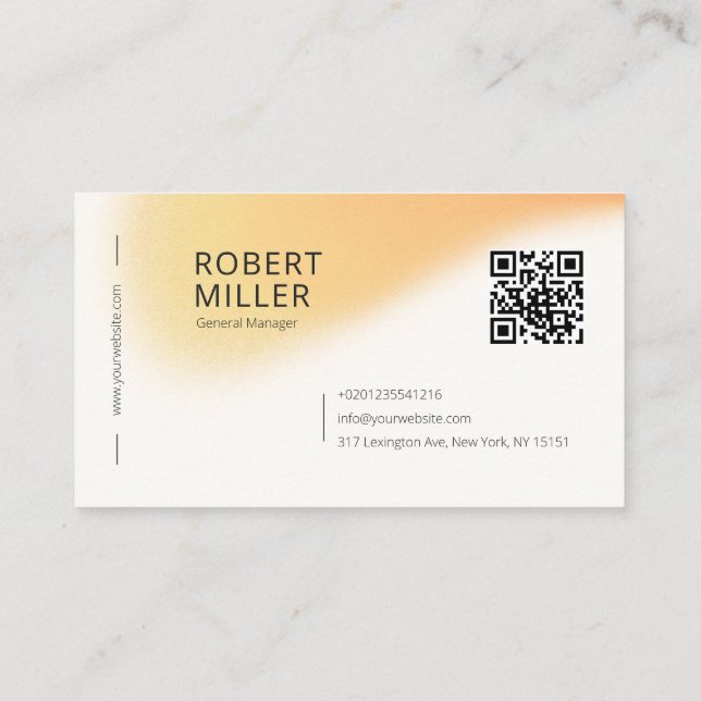 Modern Minimal QR Code Gradient Blur Noise Yellow Business Card (Back)