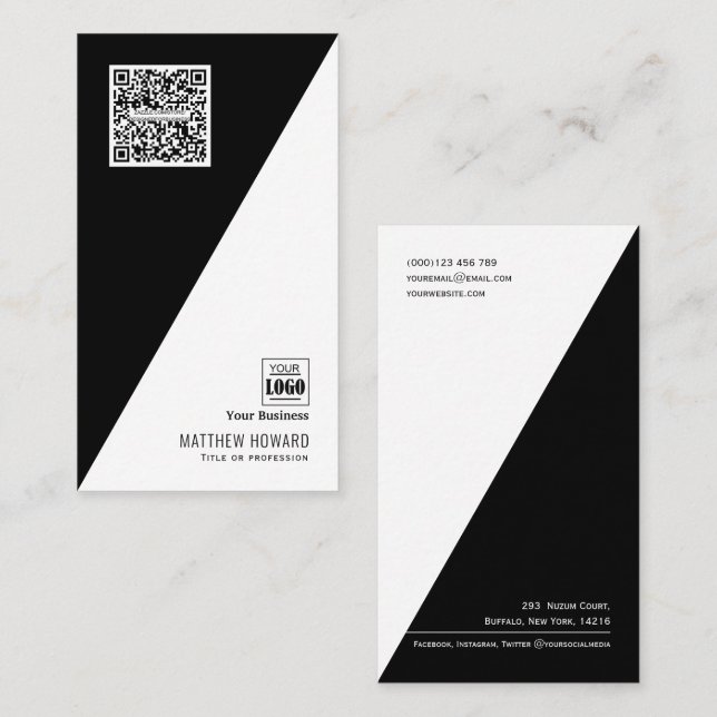 Modern Minimal QR code Logo social media Corporate Business Card (Front/Back)
