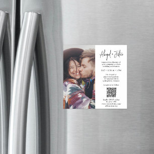 Modern Minimal QR Code & Photo All-In-One Wedding Magnetic Invitation