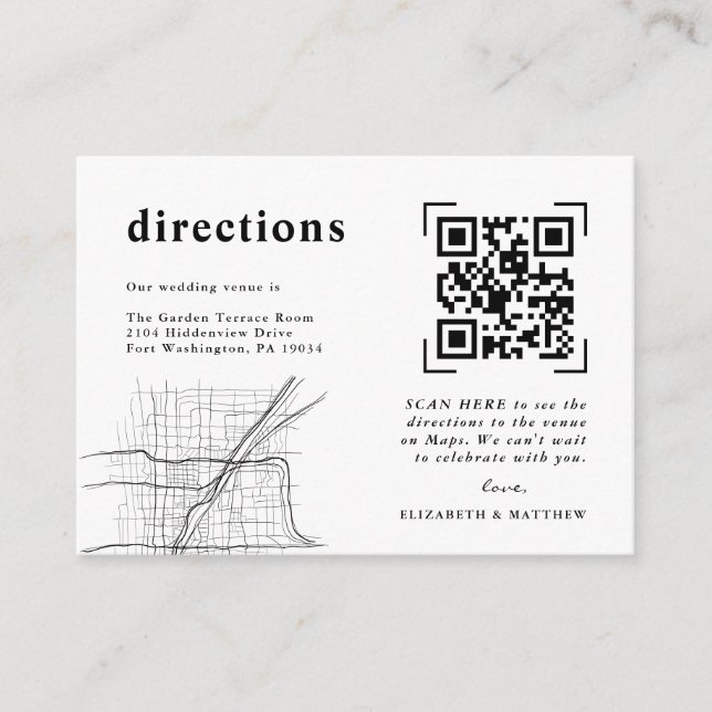 Modern Minimal QR Code Scan | Wedding Directions Enclosure Card (Front)