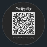 Modern Minimal QR Code Scanable Wedding Registry Classic Round Sticker<br><div class="desc">customise with any text.</div>
