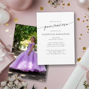 Modern Minimal Quinceanera Birthday Party Photo Invitation