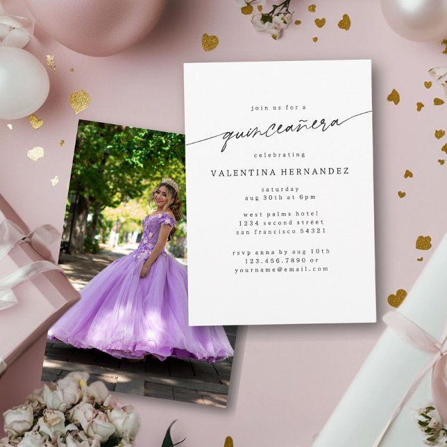 Modern Minimal Quinceanera Birthday Party Photo Invitation (Creator Uploaded)