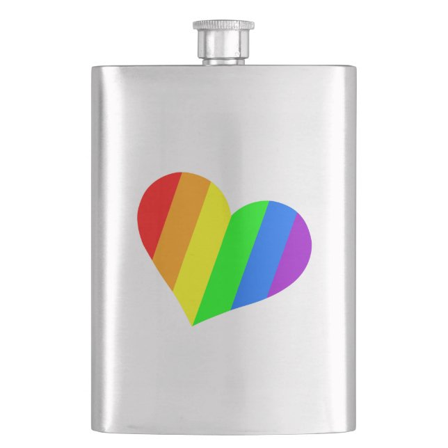 Modern Minimal Rainbow Love Heart Hip Flask (Front)