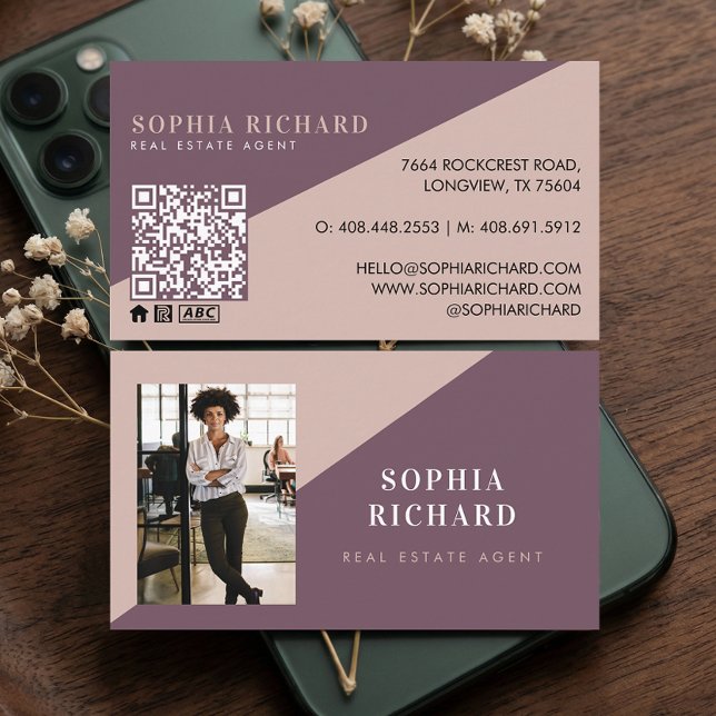 Modern Minimal Real Estate Agent Photo QR Code Business Card (Modern Minimal Real Estate Agent Photo QR Code Business Card)