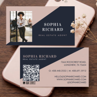 Modern Minimal Real Estate Agent Photo QR Code Business Card