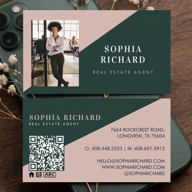 Modern Minimal Real Estate Agent Photo QR Code Business Card (Modern Minimal Real Estate Agent Photo QR Code Business Card)
