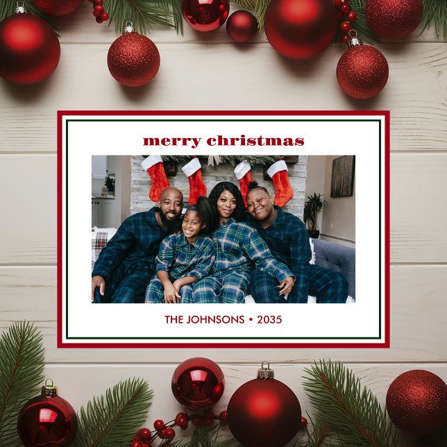 Modern Minimal Red Border Photo Holiday Card (Creator Uploaded)