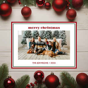 Modern Minimal Red Border Photo Holiday Card