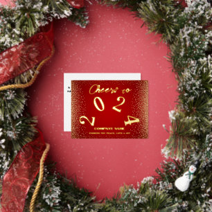 Modern Minimal Red Elegant Cheers to 2024 Foil Holiday Postcard